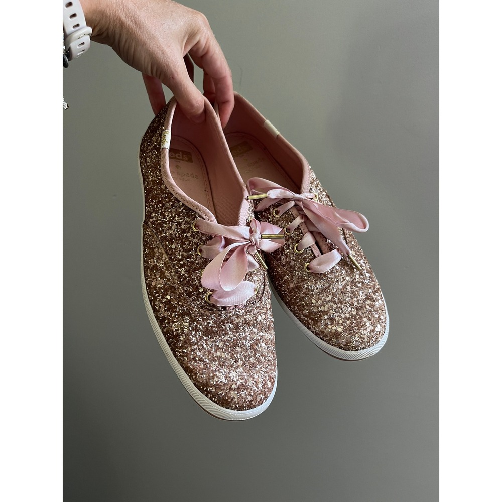 Keds Kate Spade Rose Gold Glitter Champion Sneakers Pink 6.5 Bridal Glam Preppy